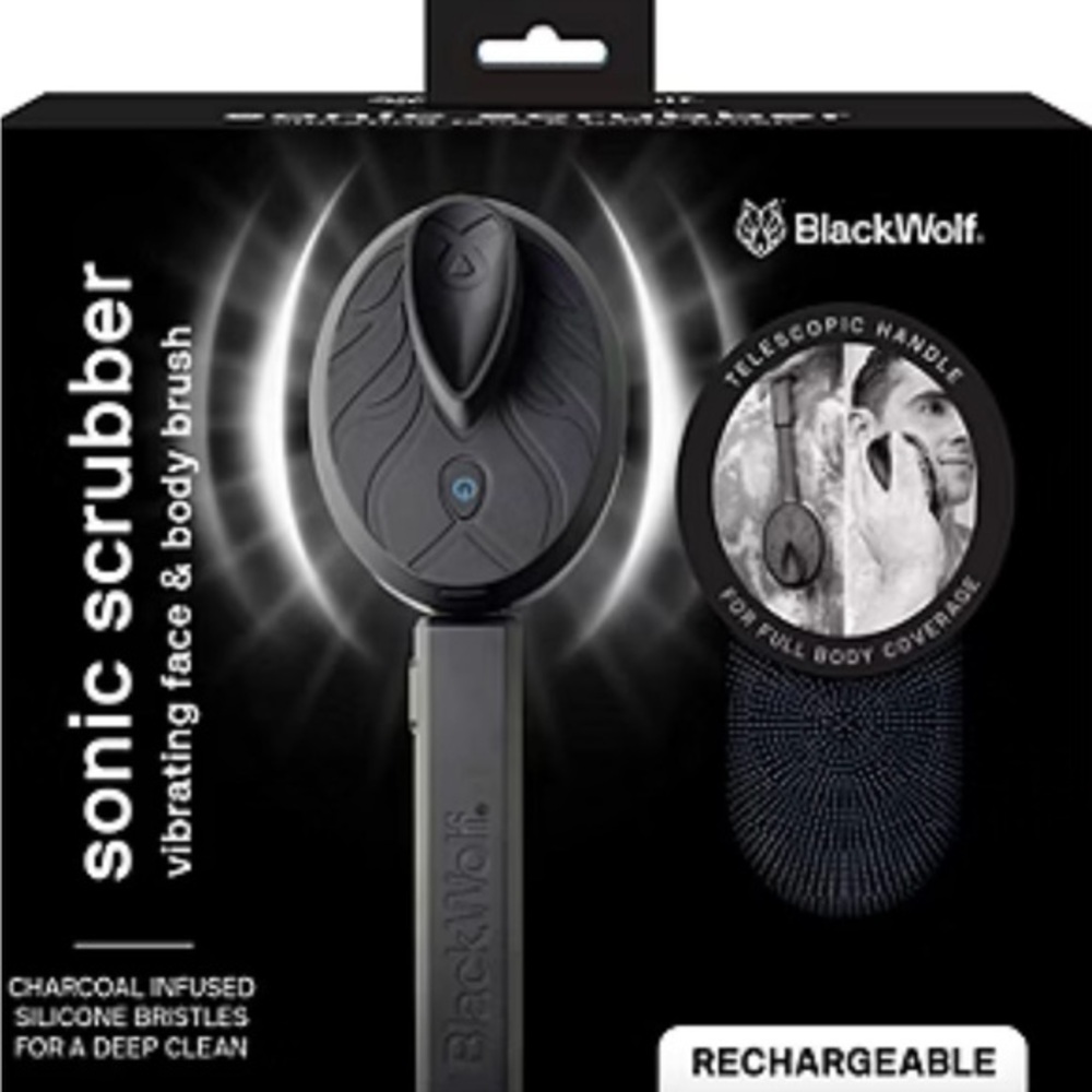 Black Wolf Sonic Scrubber Vibrating Face & Body Brush For Men- NEW